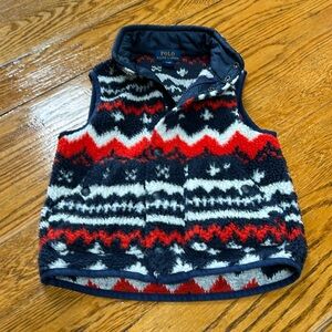Ralph Lauren POLO Nordic print red, white, blue Sherpa vest. Size 4T. Zip/snap